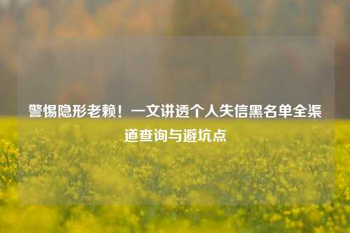 警惕隐形老赖!一文讲透个人失信黑名单全渠道查询与避坑点
