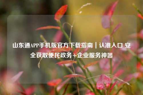 山东通APP手机版官方下载指南｜认准入口 安全获取便民政务+企业服务神器