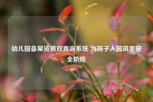 幼儿园备案资质双查询系统 为孩子入园筑牢安全防线
