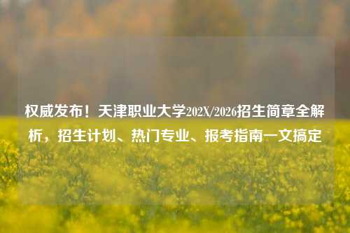 权威发布！天津职业大学202X/2026招生简章全解析，招生计划、热门专业、报考指南一文搞定