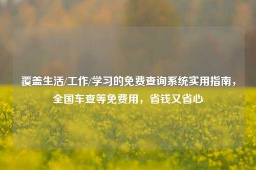覆盖生活/工作/学习的免费查询系统实用指南，全国车查等免费用，省钱又省心