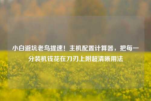 小白避坑老鸟提速！主机配置计算器，把每一分装机钱花在刀刃上附超清晰用法