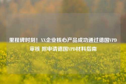 里程碑时刻！XX企业核心产品成功通过德国VPD审核 附申请德国VPD材料指南