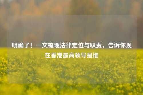 明确了！一文梳理法律定位与职责，告诉你现在香港最高领导是谁