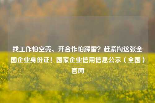 找工作怕空壳、开合作怕踩雷？赶紧掏这张全国企业身份证！国家企业信用信息公示（全国）官网