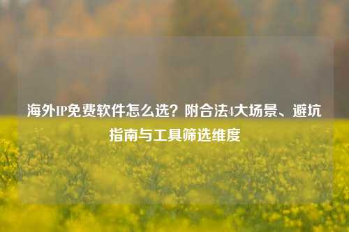 海外IP免费软件怎么选？附合法4大场景、避坑指南与工具筛选维度