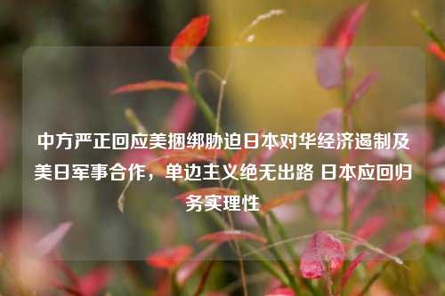 中方严正回应美捆绑胁迫日本对华经济遏制及美日军事合作,单边主义绝无出路 日本应回归务实理性