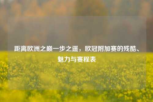 距离欧洲之巅一步之遥，欧冠附加赛的残酷、魅力与赛程表