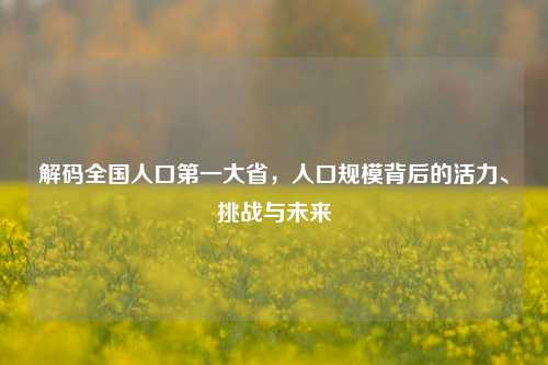 解码全国人口第一大省，人口规模背后的活力、挑战与未来