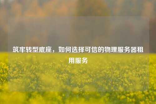 筑牢转型底座，如何选择可信的物理服务器租用服务
