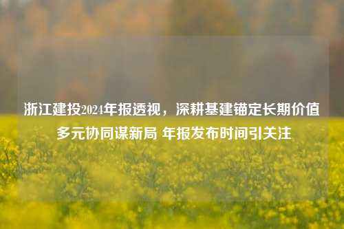 浙江建投2024年报透视,深耕基建锚定长期价值 多元协同谋新局 年报发布时间引关注