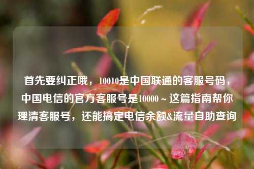 首先要纠正哦，10010是中国联通的客服号码，中国电信的官方客服号是10000～这篇指南帮你理清客服号，还能搞定电信余额&流量自助查询