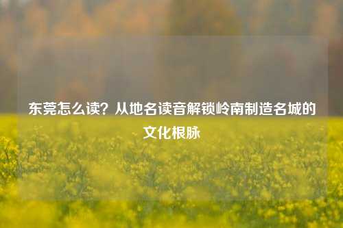 东莞怎么读?从地名读音解锁岭南制造名城的文化根脉