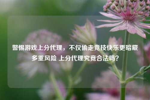 警惕游戏上分代理，不仅偷走竞技快乐更暗藏多重风险 上分代理究竟合法吗？